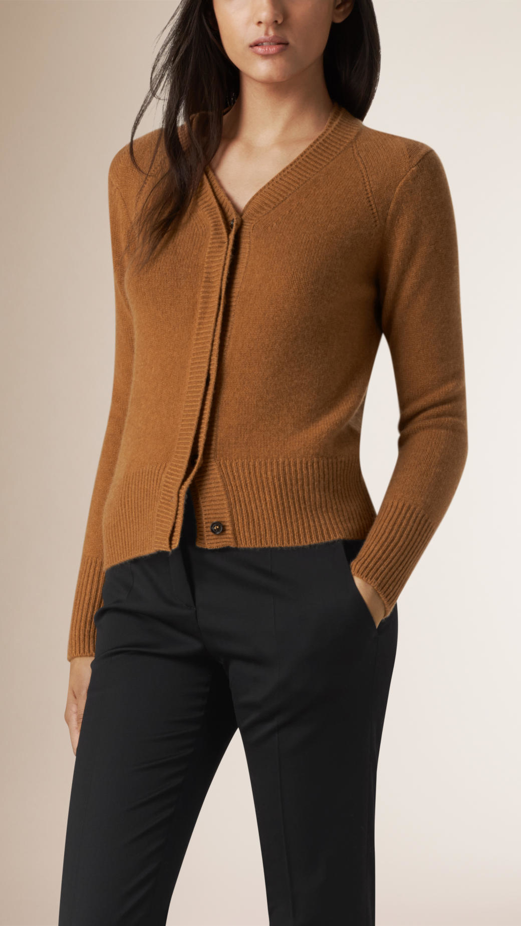 Burberry Cropped Cashmere Cardigan Camel in Brown - Lyst
