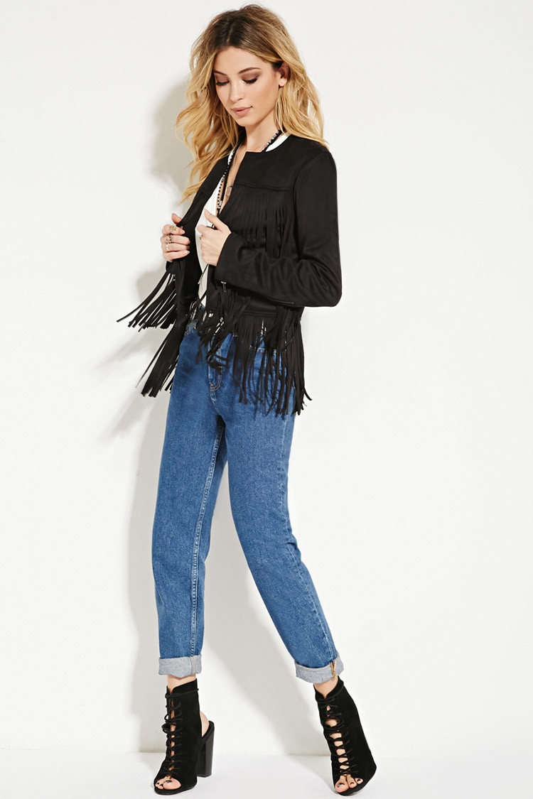 black fringe jacket forever 21