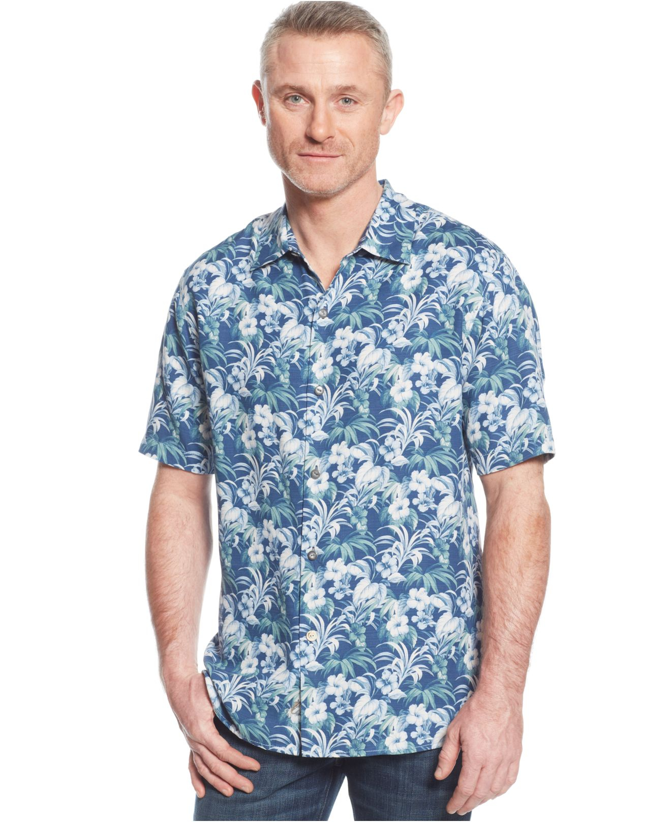 Tommy bahama Hibiscus Alfresco Silk Shirt in Blue for Men | Lyst