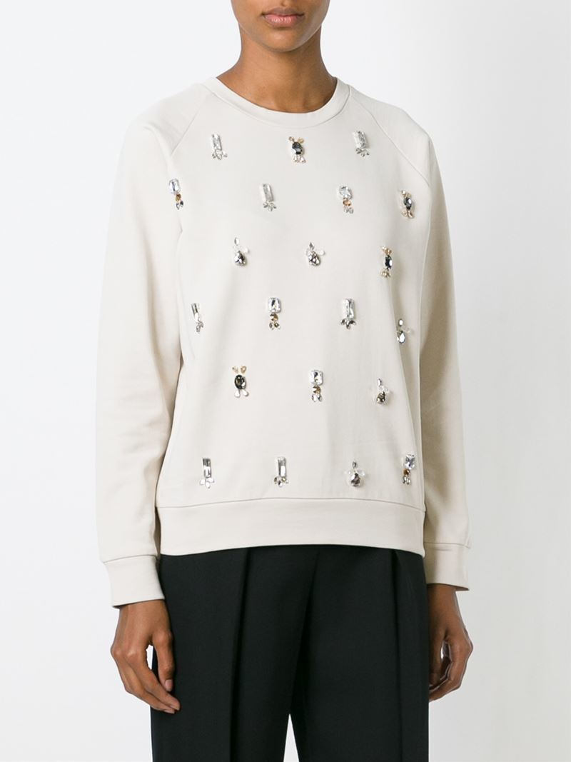 Lyst - Lanvin Embellished Sweatshirt in Natural