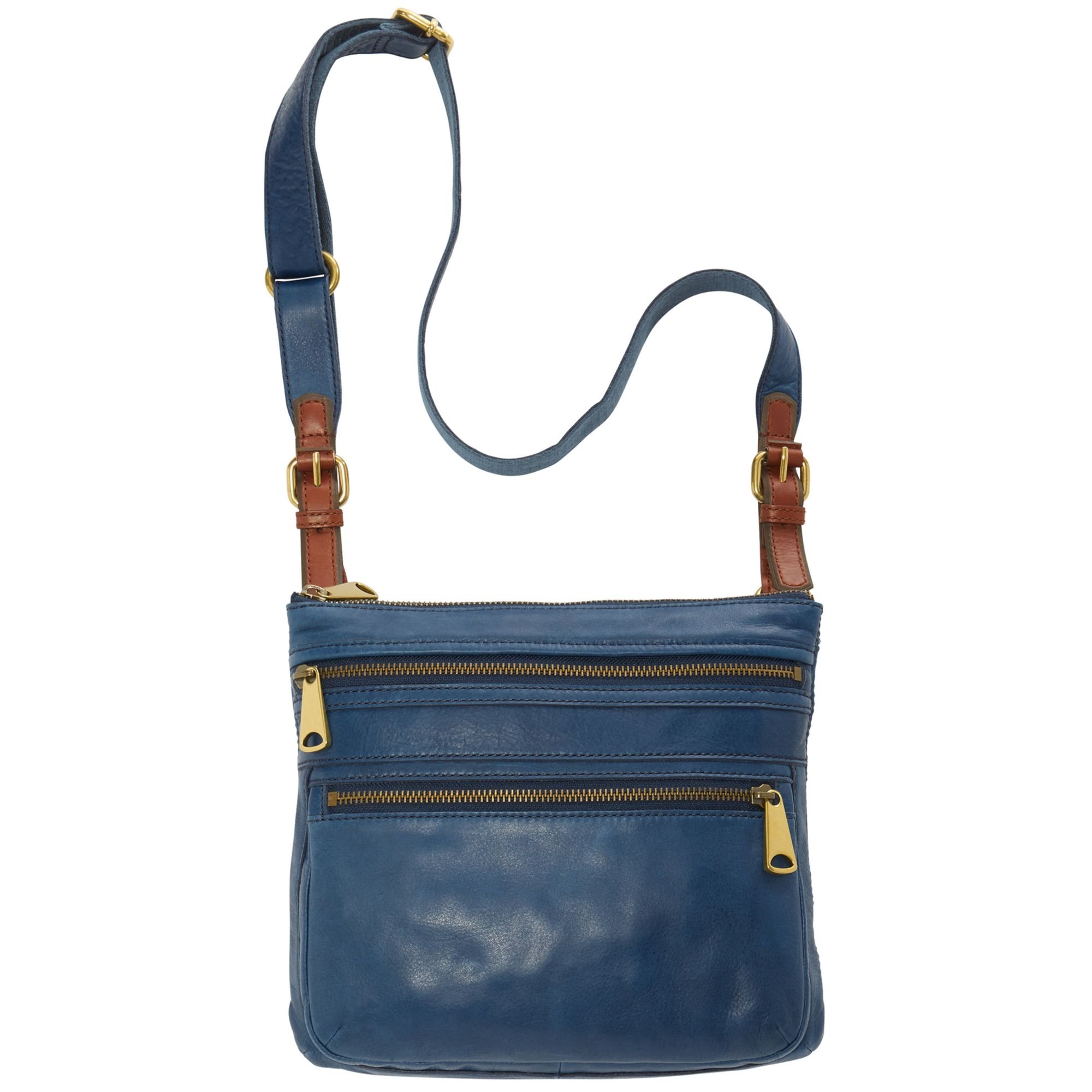 Fossil Explorer Leather Crossbody in Blue