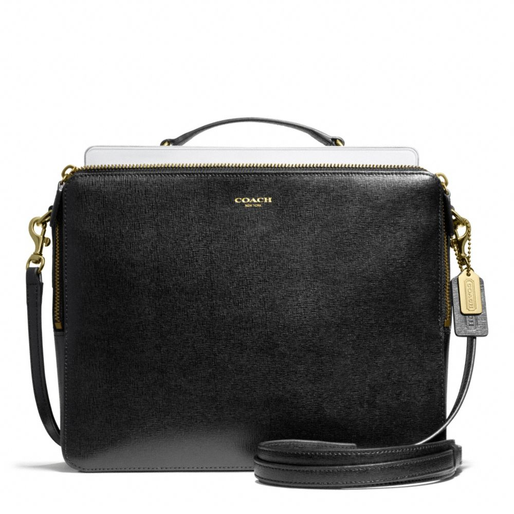 COACH Ipad Crossbody in Saffiano Leather in Brass/Black (Black) Lyst