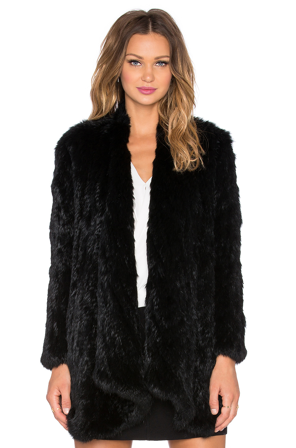 Knitted Rabbit Fur Coat W Tibetan Sheepskin Trim Designer Fur Coat Mongolian Rabbit Knitted Cardi