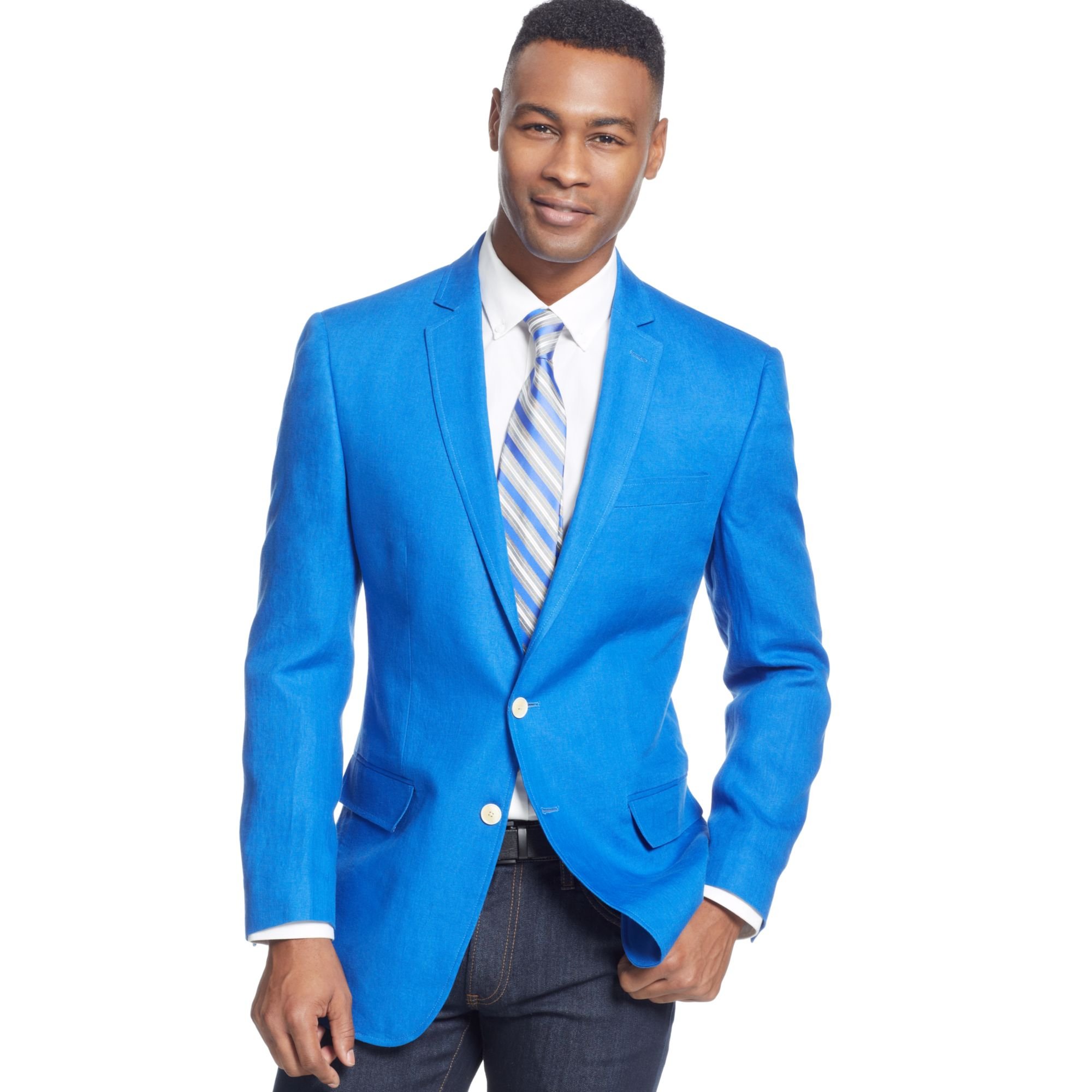 Sean John Color Linen Sport Coat in Blue for Men - Lyst