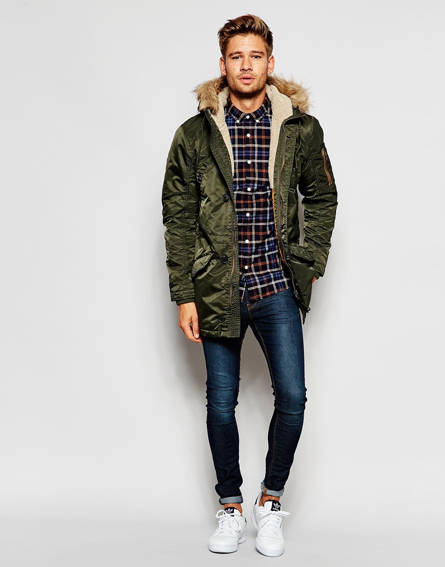 SELECTED Synthetic Elected Homme Snorkel Parka With Faux Fur Hood in Khaki  (Natural) for Men - Lyst