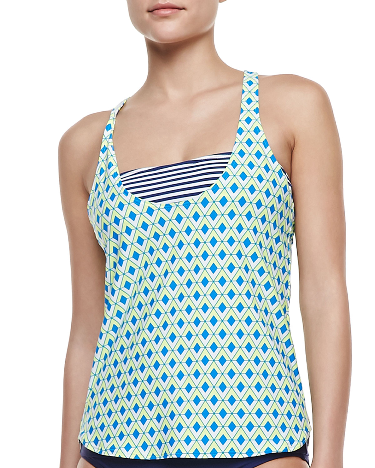 Splendid Pop Geo Mixprint Tank Overlay Swim Top in Blue (BLUE/GREEN) Lyst