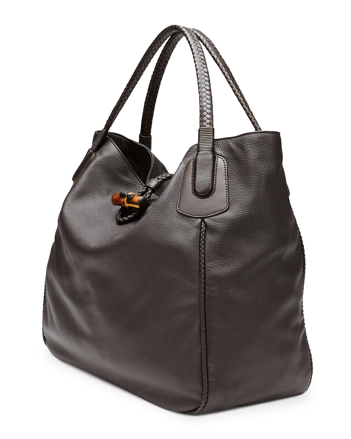 Gucci Hip Bamboo Leather Tote Bag in Dark Brown (Brown) - Lyst