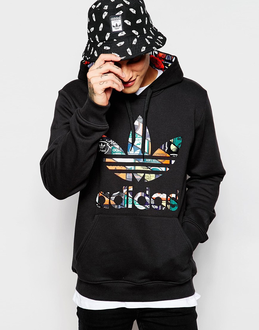 Lyst - Adidas Originals Hoodie With Printed Trefoil Ac0485 in Black for Men