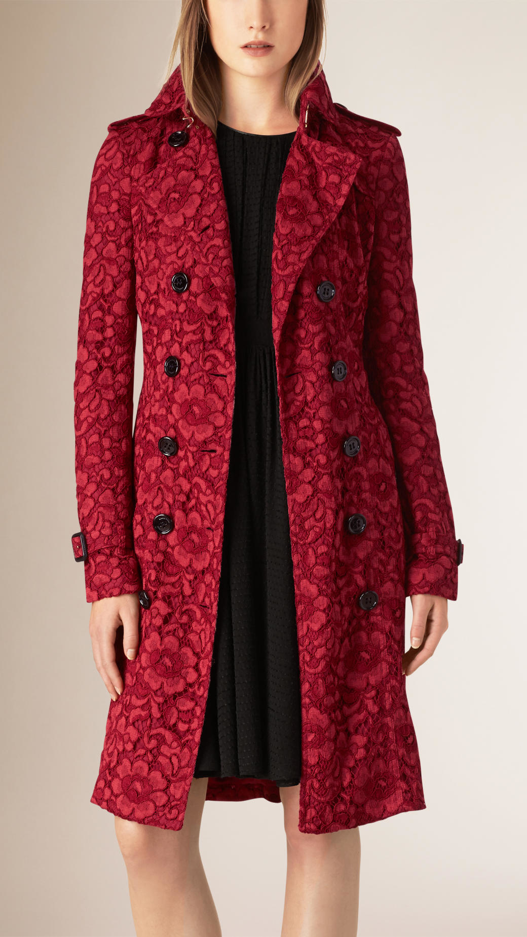 Burberry French Lace Trench Coat in Red | Lyst