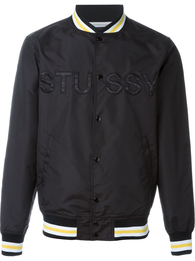 Stussy Logo 'stadium' Jacket in Black for Men - Lyst