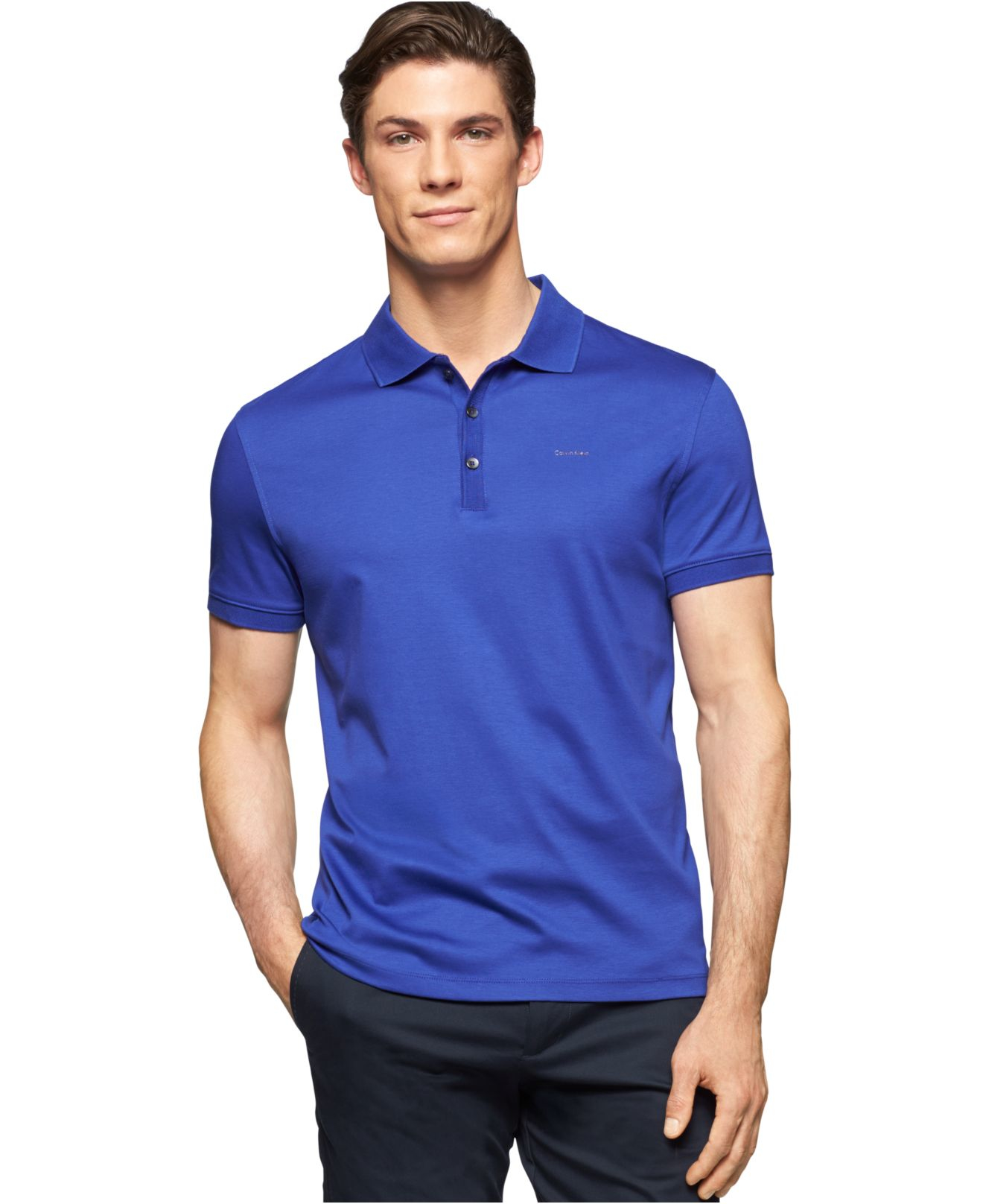 Calvin Klein Liquid Cotton Polo in Blue for Men - Lyst