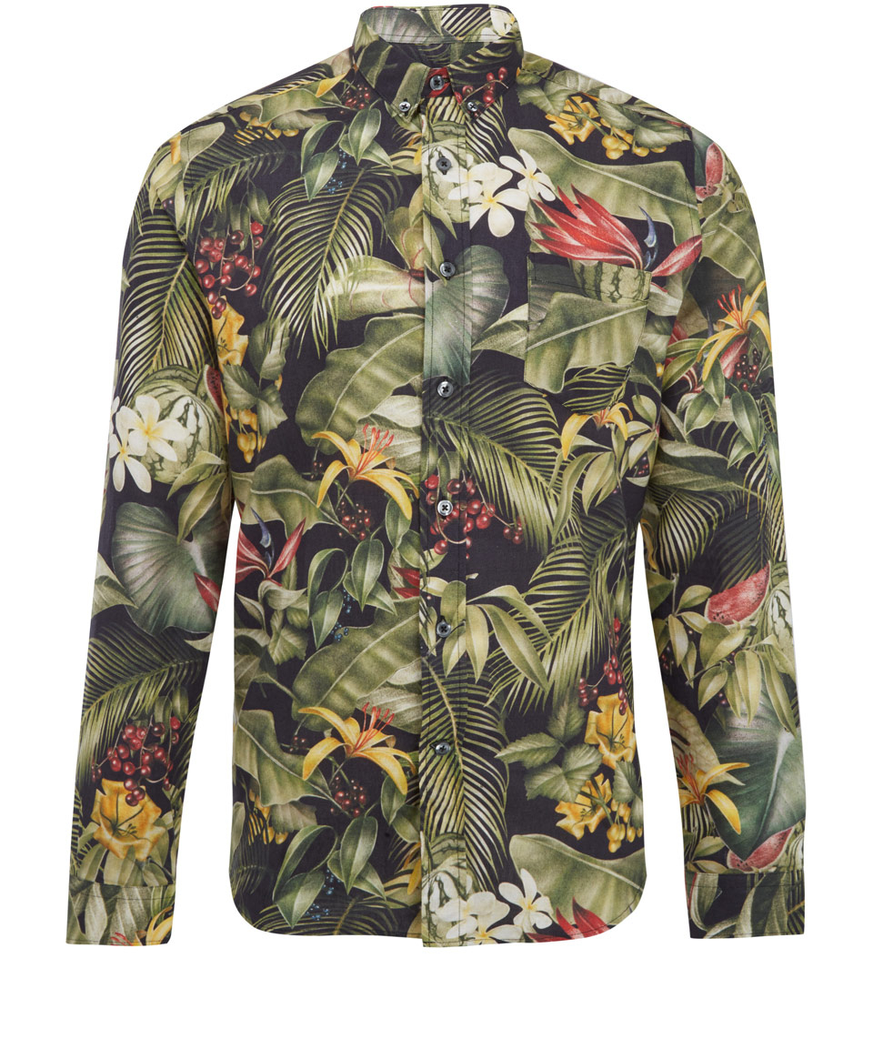 AMI Green Tropical Print Long Sleeve Shirt for Men - Lyst