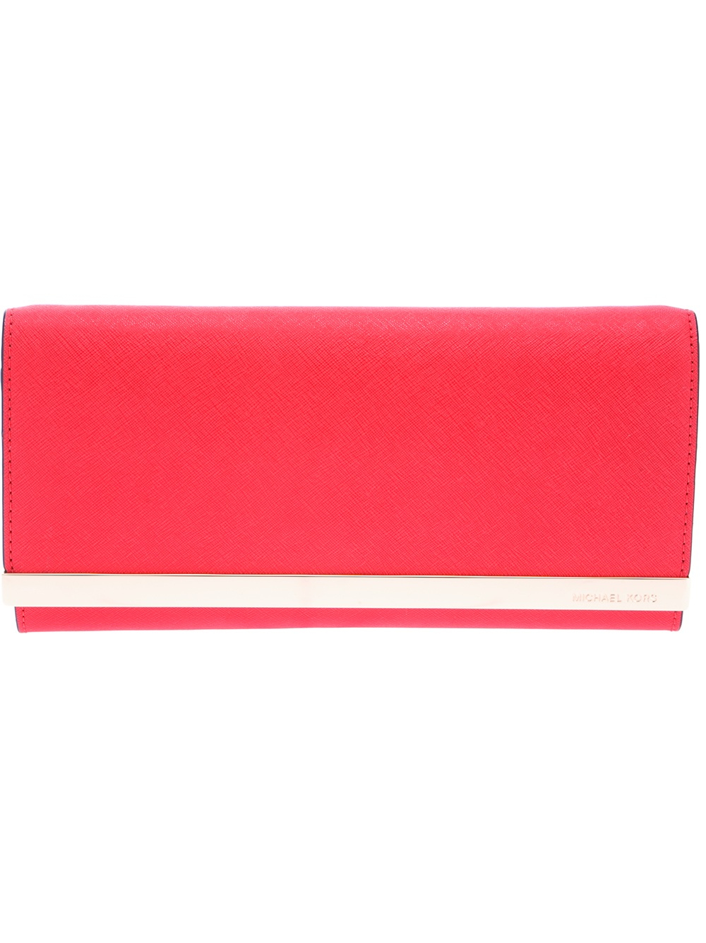 Michael michael kors Metallic Trim Clutch in Red | Lyst