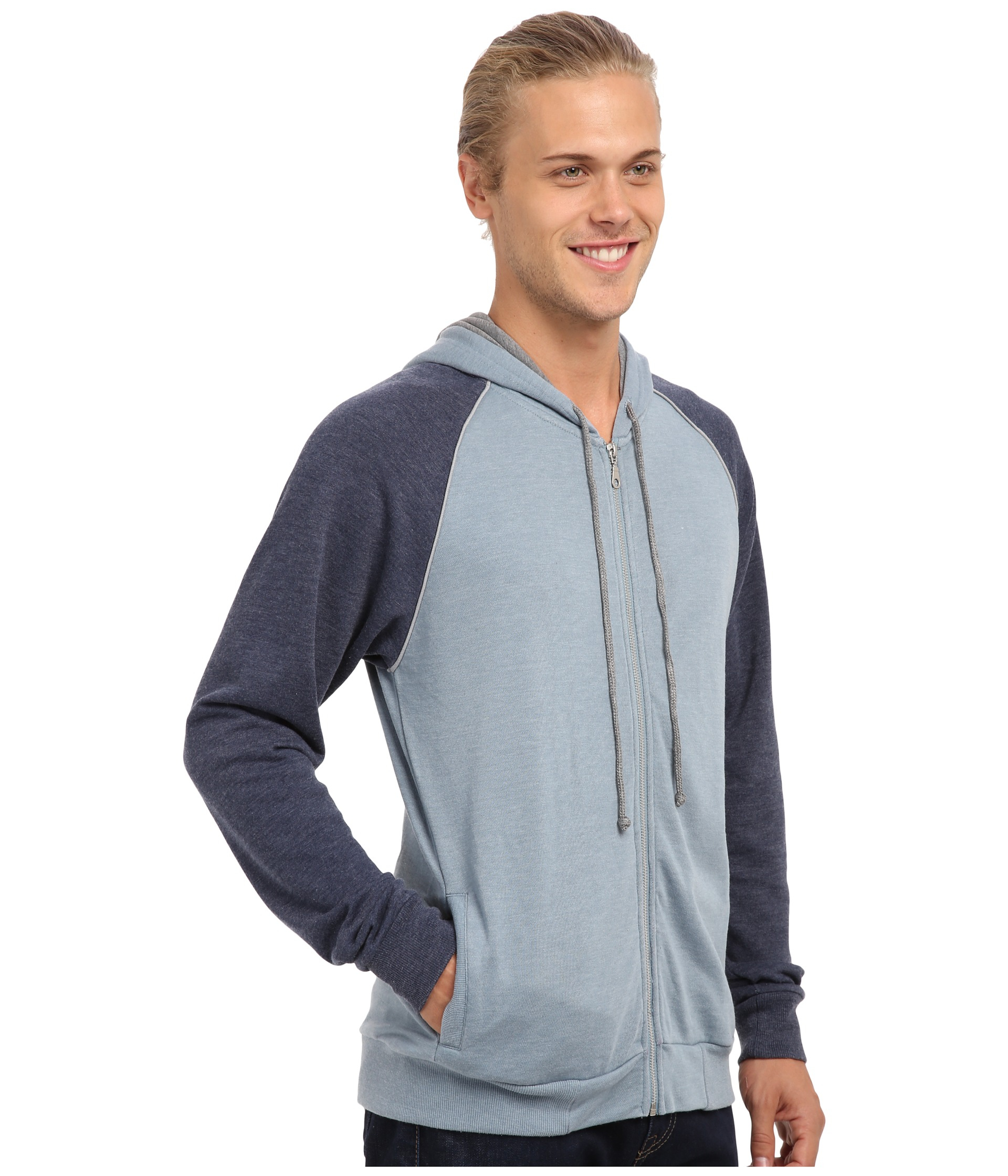 Alternative apparel Light French Terry Zip Hoodie in Blue for Men (Blue Fog Midnight/Shadow) | Lyst