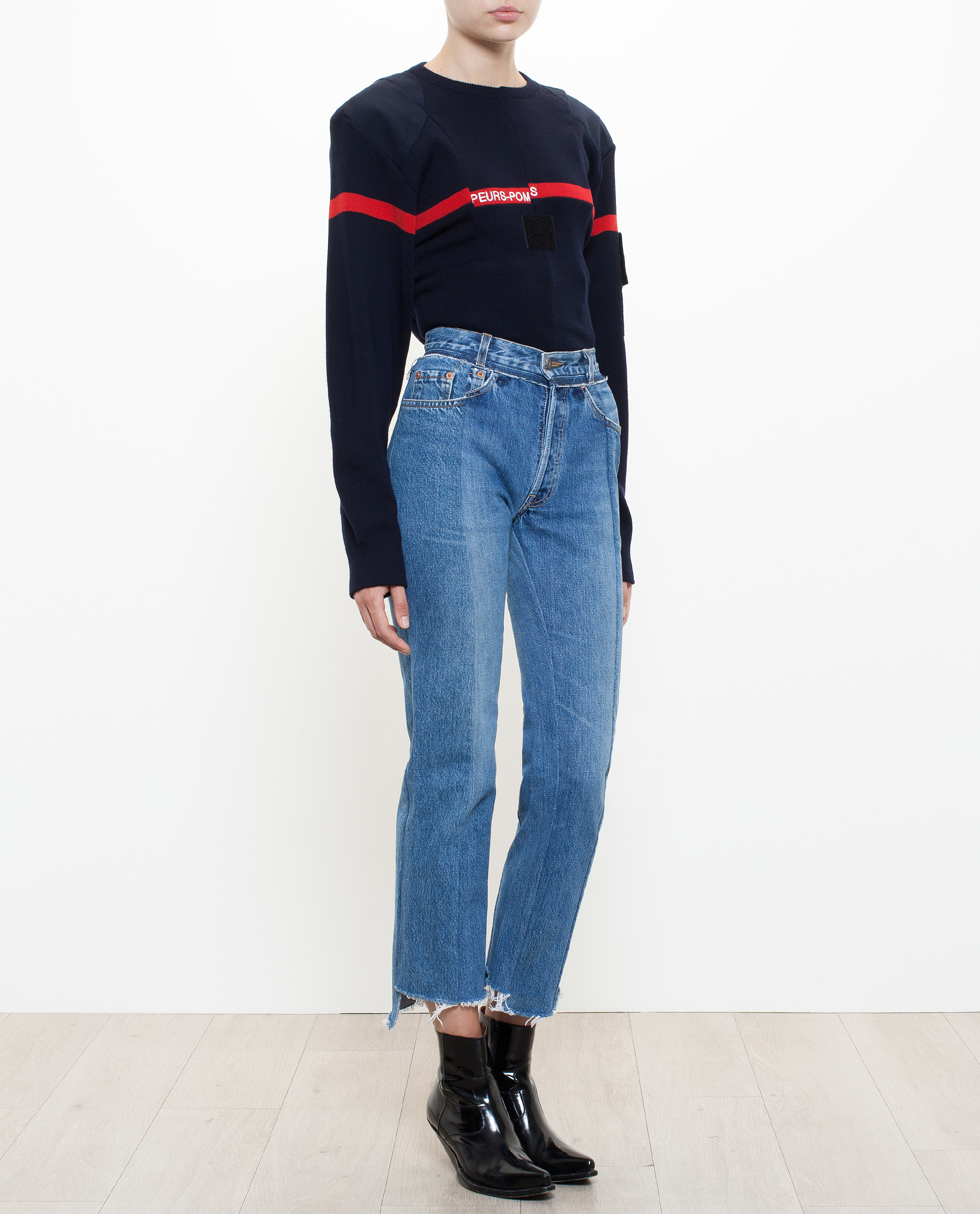 uneven jeans