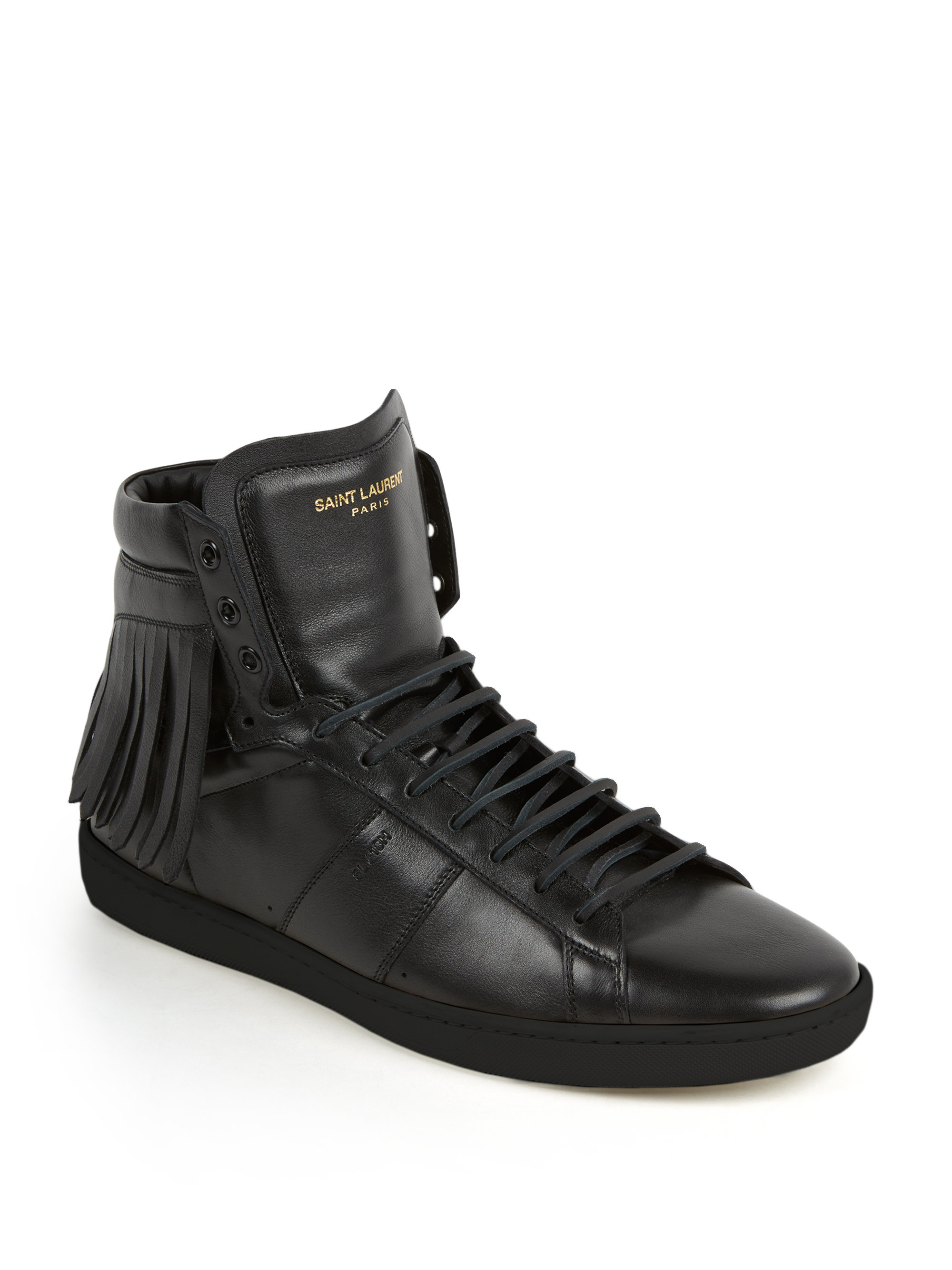 Lyst - Saint Laurent Fringed Leather High-top Sneakers in Black for Men