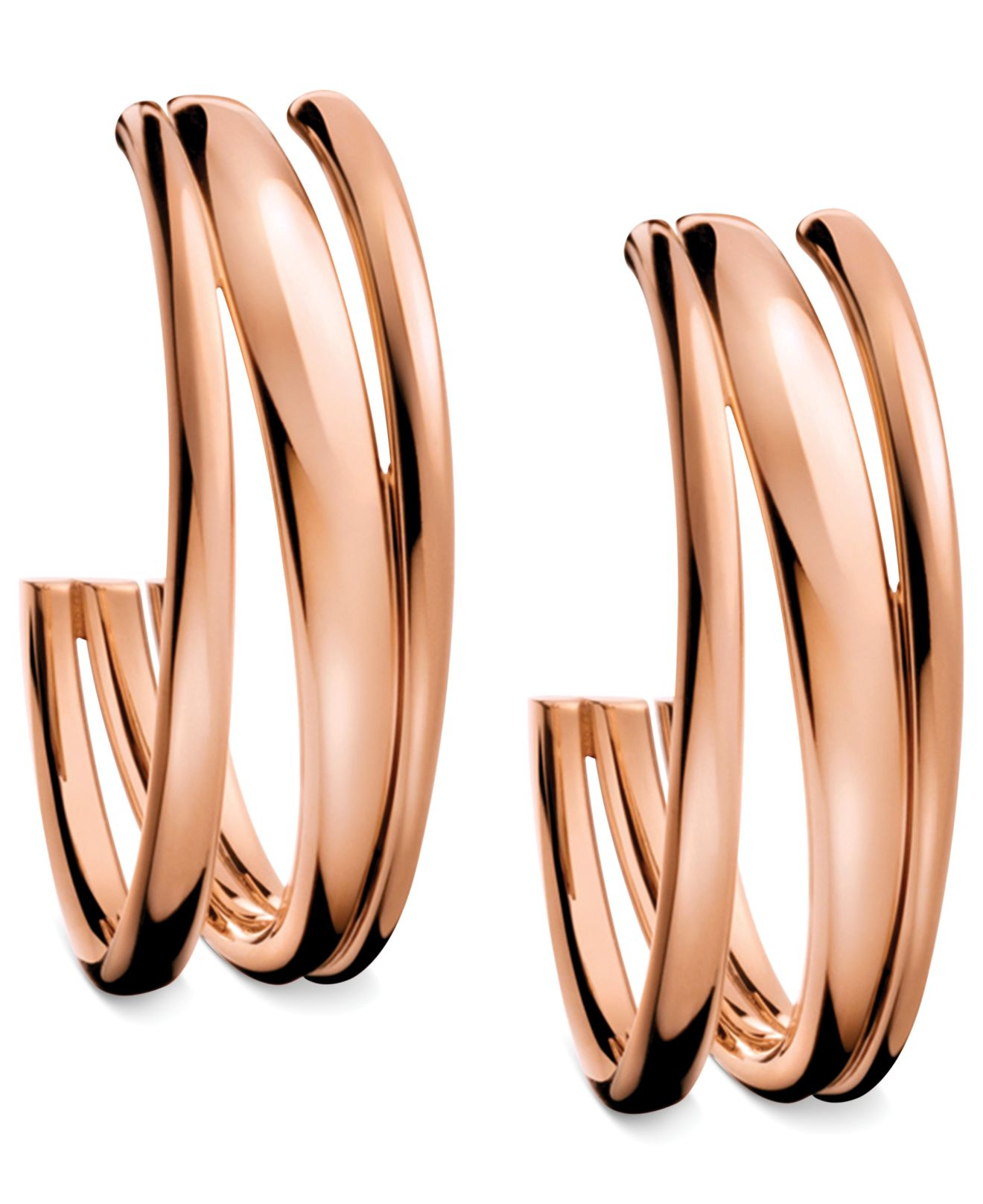 Lyst - Calvin Klein Rose Gold Pvd Multirow Hoop Earrings in Pink