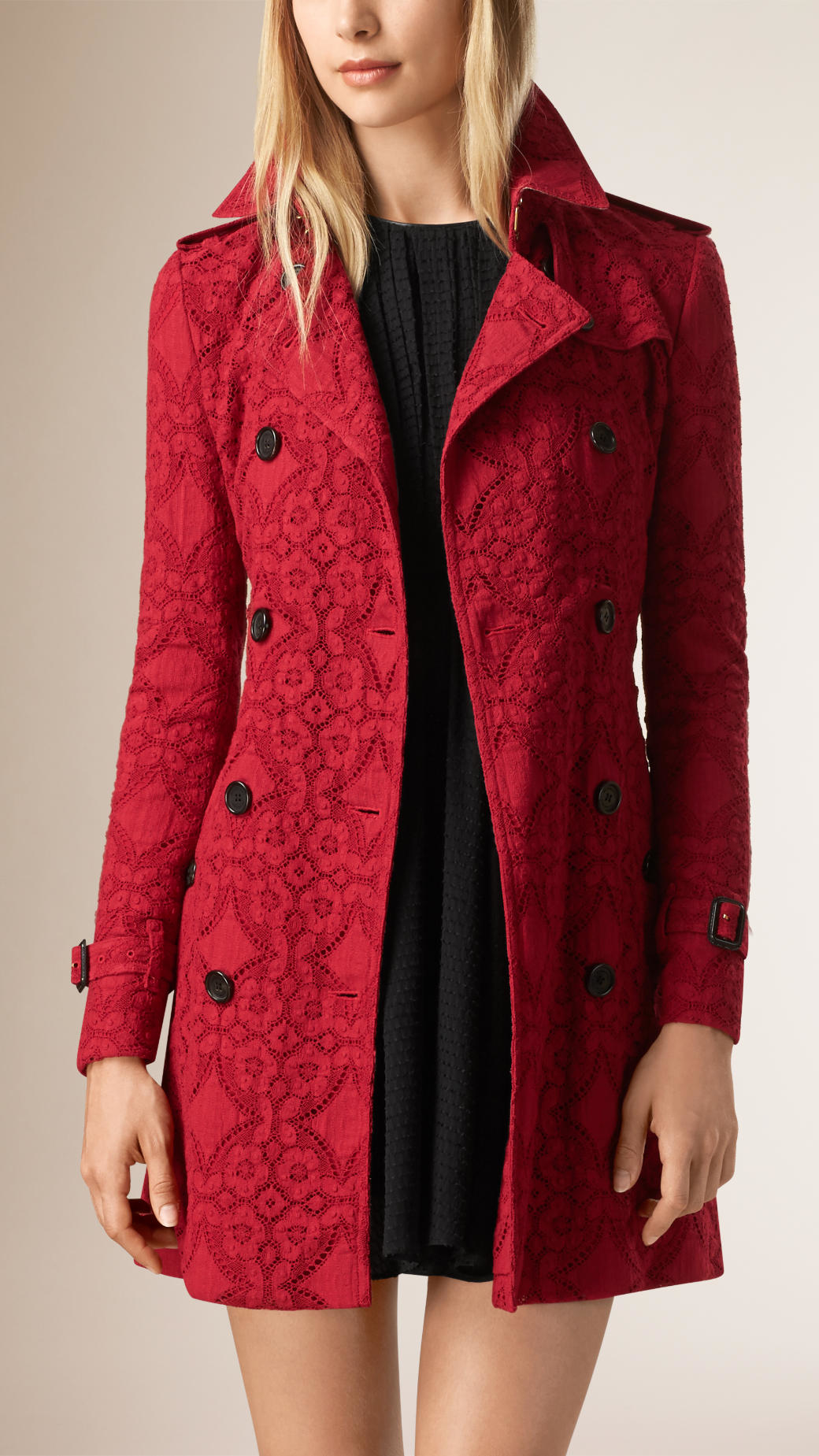 Lyst - Burberry Gabardine Lace Trench Coat in Red