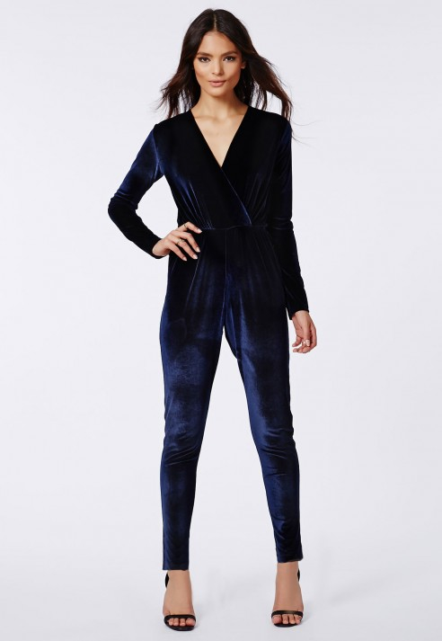 navy blue velvet jumpsuit