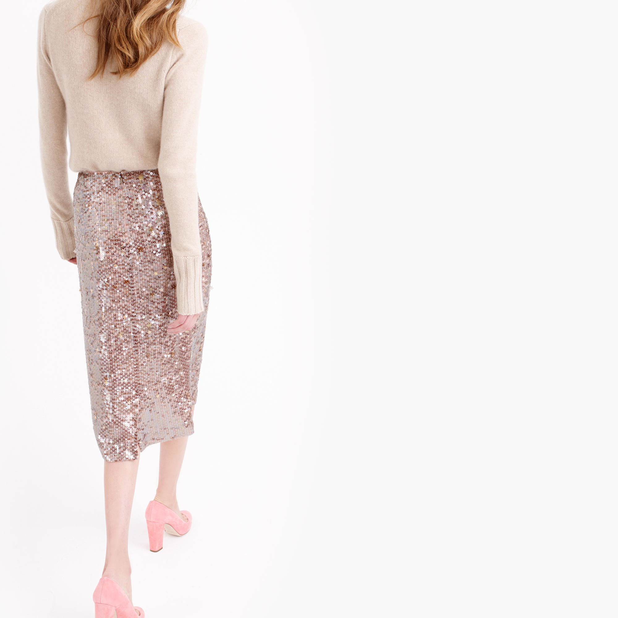 J.Crew Collection Starry Sequin Pencil Skirt in Metallic Taupe (Pink
