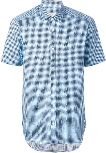 Pringle Of Scotland Checked Short Sleeve Shirt in Blue for Men | Lyst