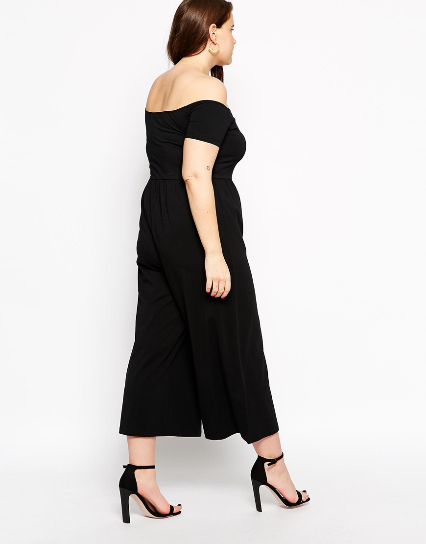Asos Bardot Jumpsuit With Cropped Wide Leg in Black Lyst