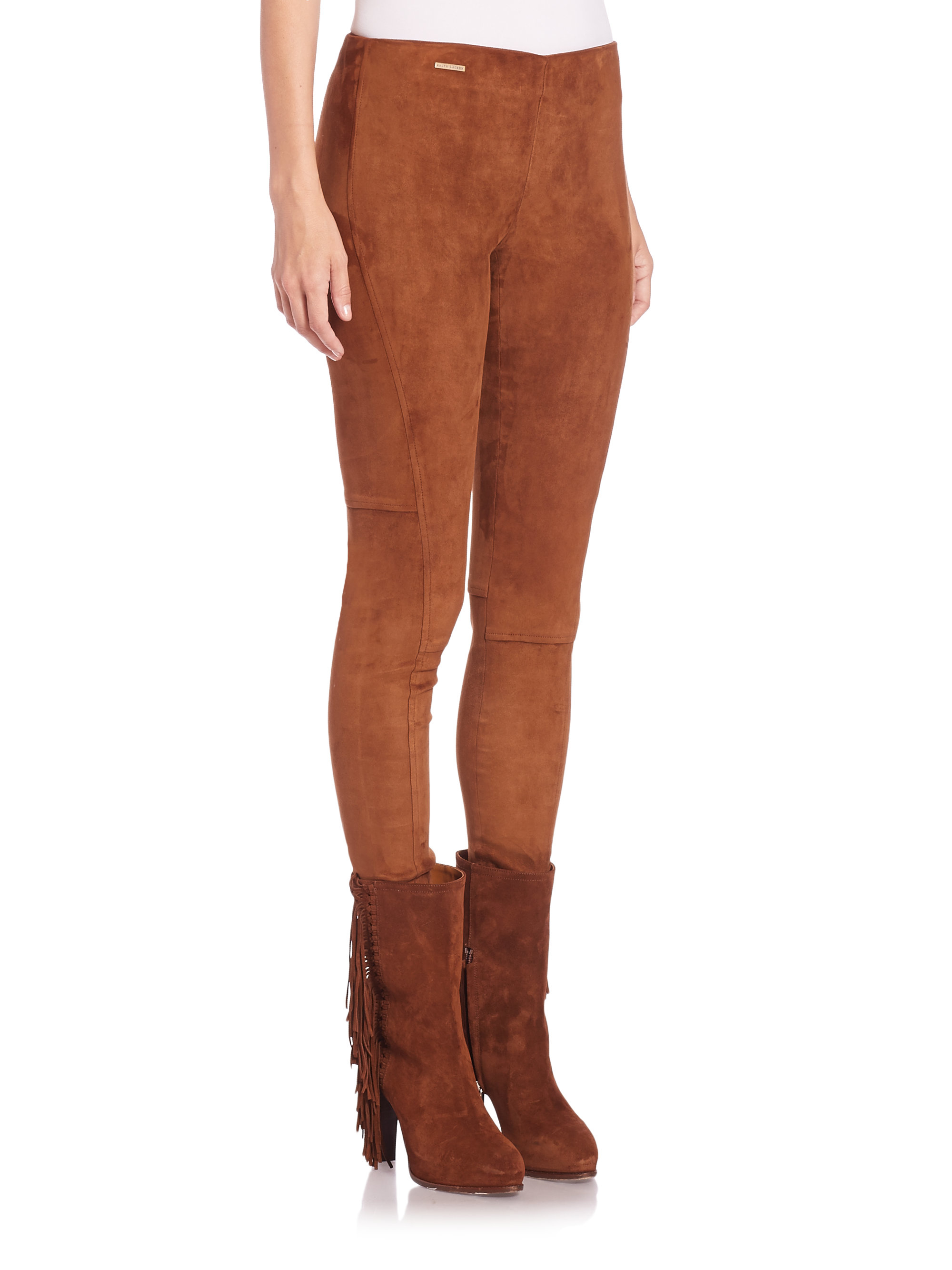 Polo Ralph Lauren Stretch Suede Skinny Pants in Brown - Lyst
