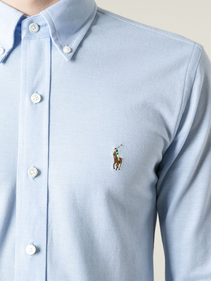 Polo Ralph Lauren Logo Embroidered Classic Shirt in Blue for Men | Lyst