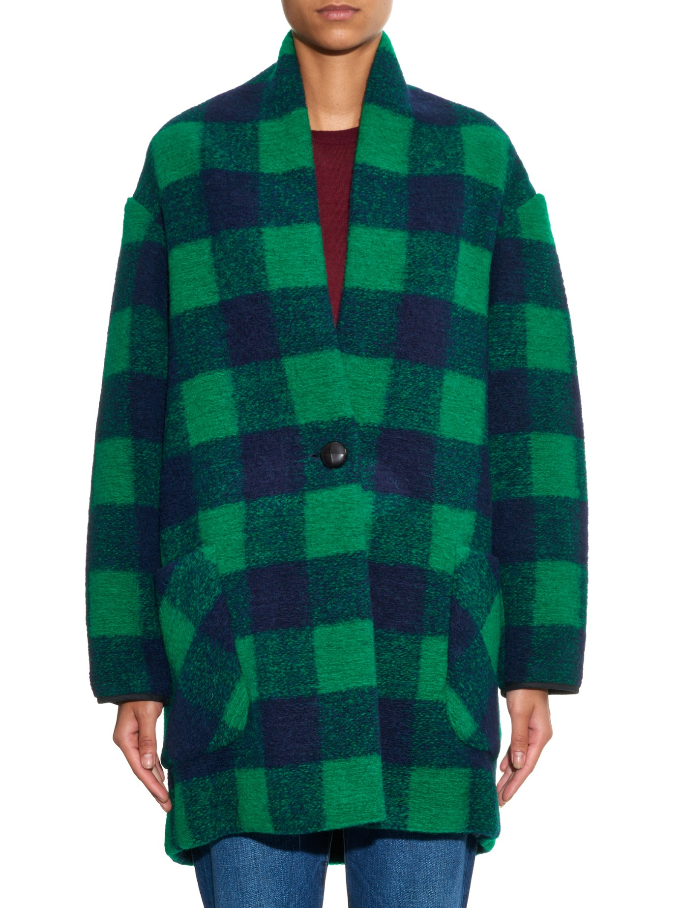 Étoile Isabel Marant Gabrie Checked Wool-blend Coat in Green Navy (Green) |  Lyst