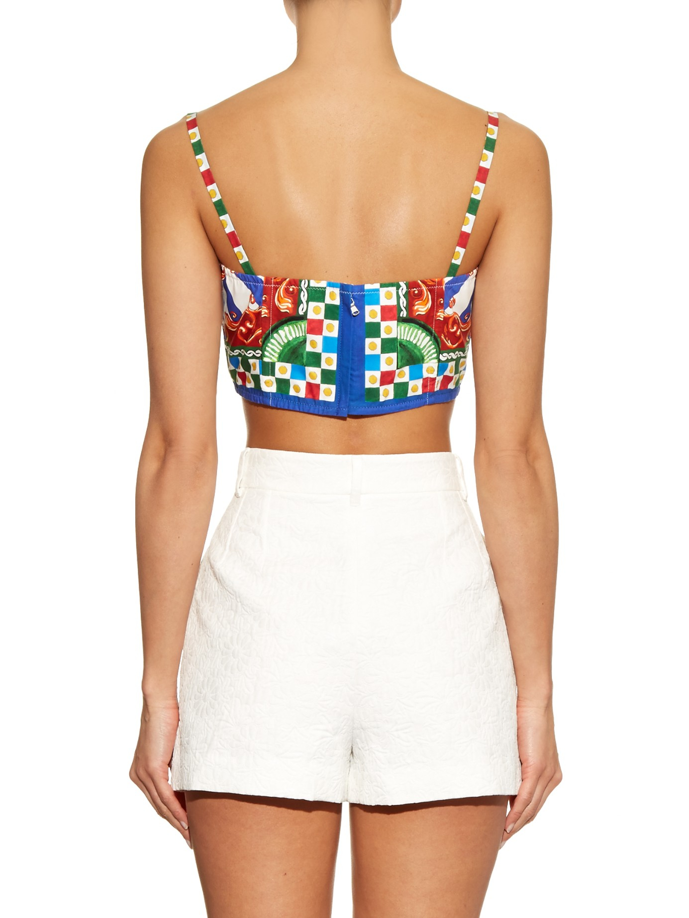 Dolce & Gabbana Carretto-print Cropped Cotton Top | Lyst