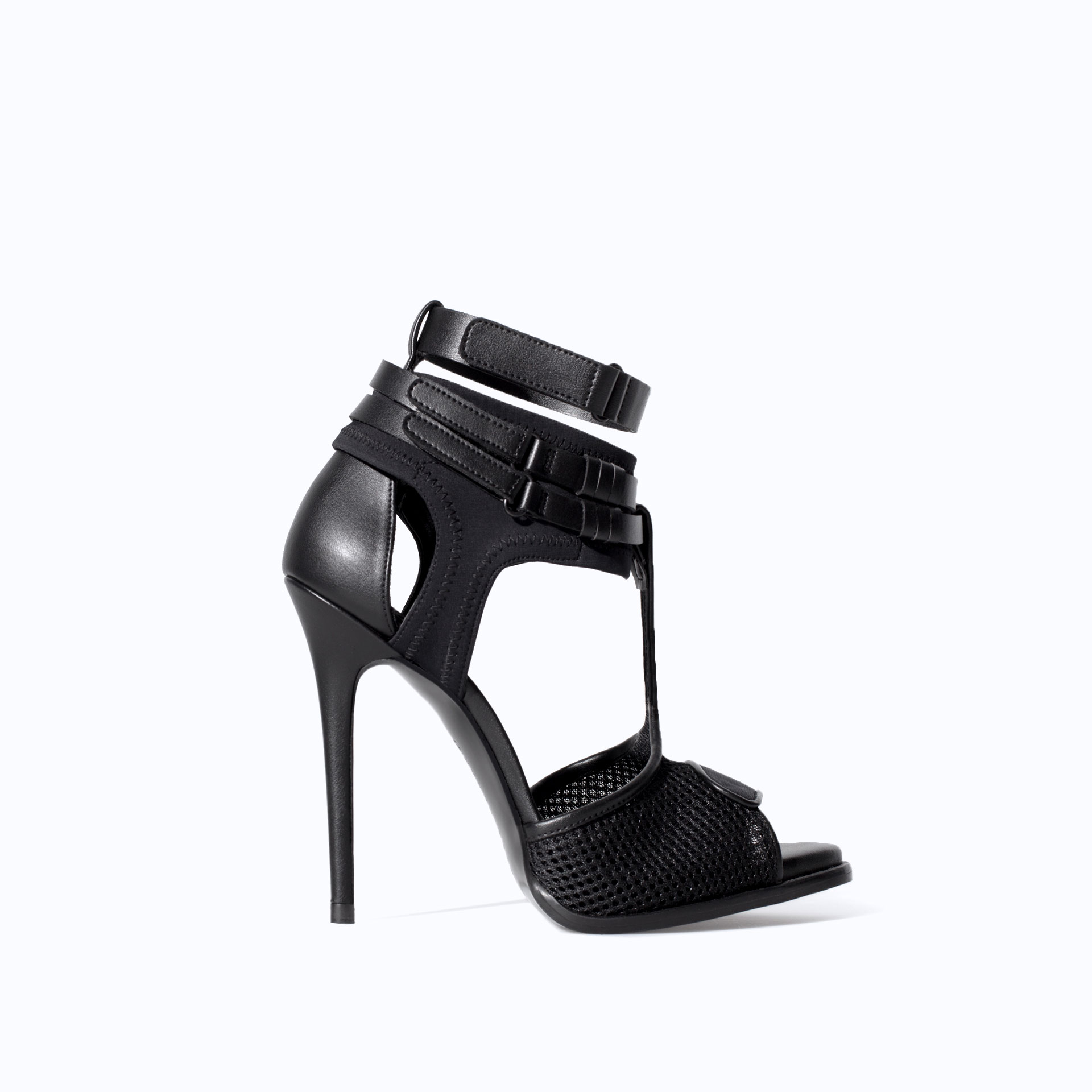 high-heel t-bar sandal zara in  Sandal Lyst Black High Heel Mesh Zara  with