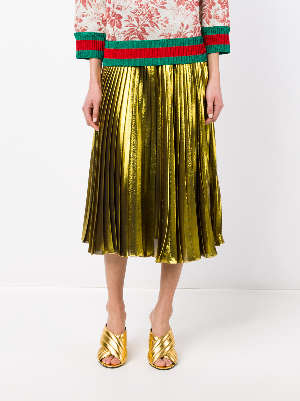 Gucci Silk Pleated Skirt in Gold (Metallic) - Lyst