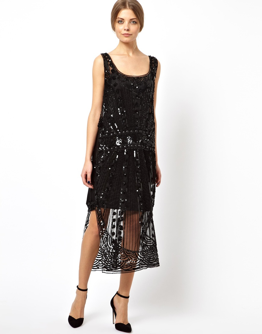 Lyst Asos Black Premium Embellished Tabbard Maxi Dress in Black