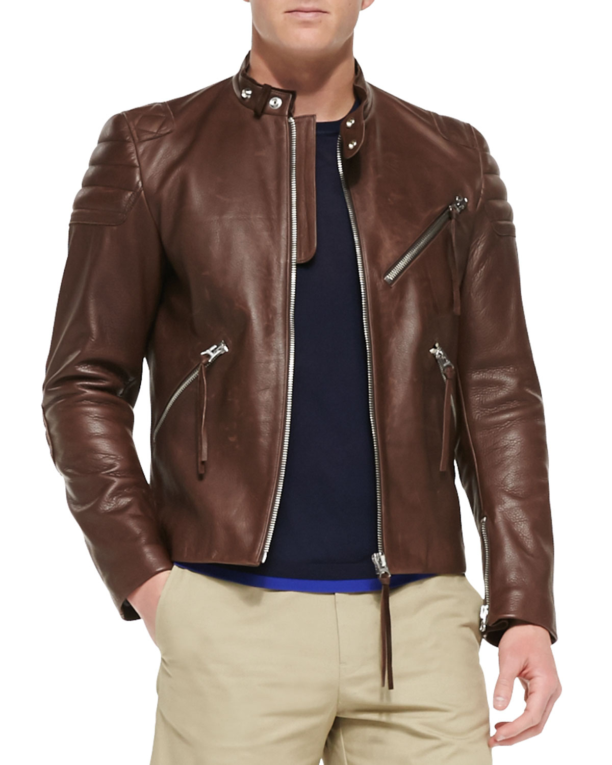 Lyst - Acne Studios Oliver Main Leather Moto Jacket Brown in Brown for Men
