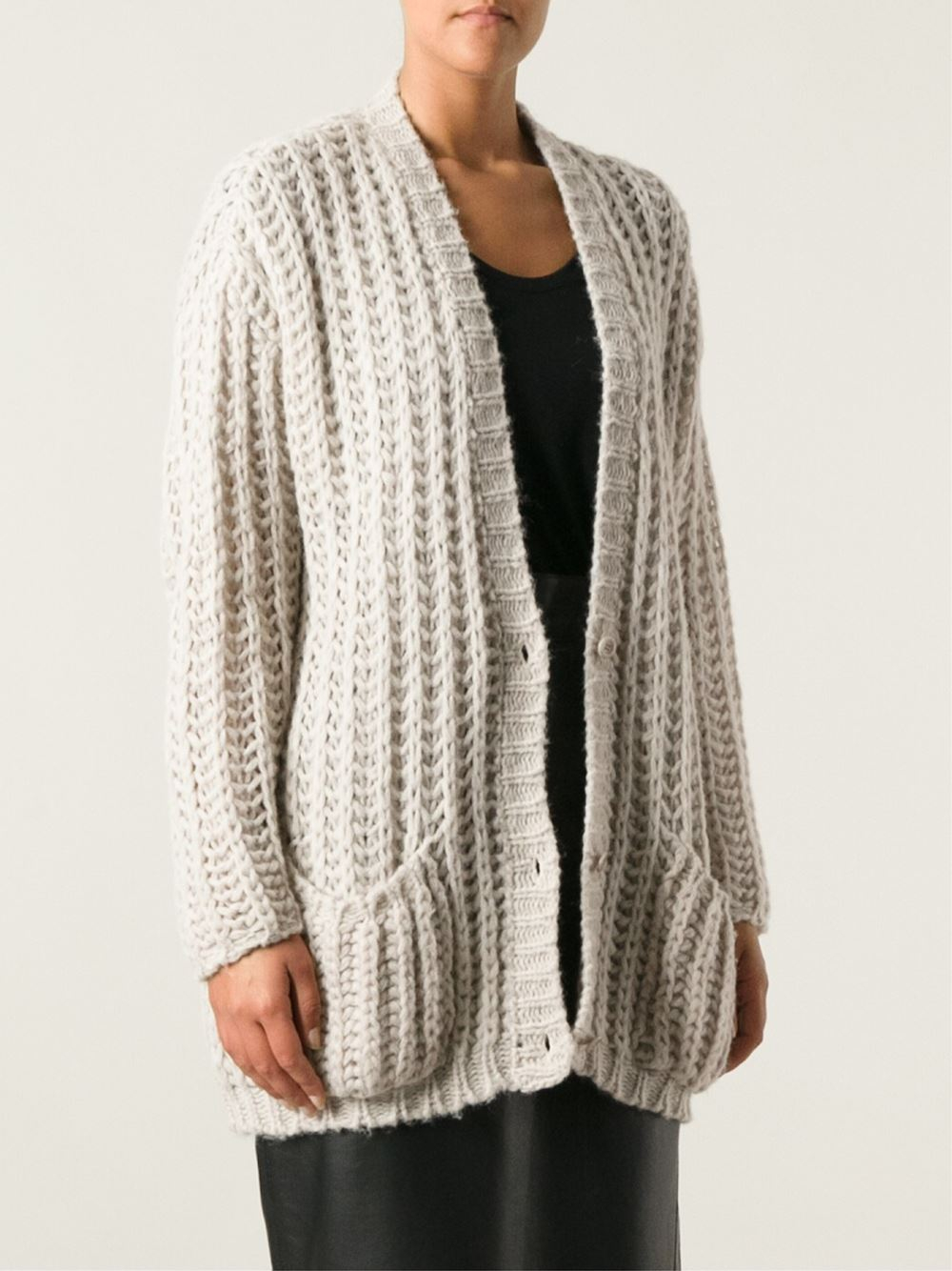Nude Chunky Knit Cardigan in Natural | Lyst