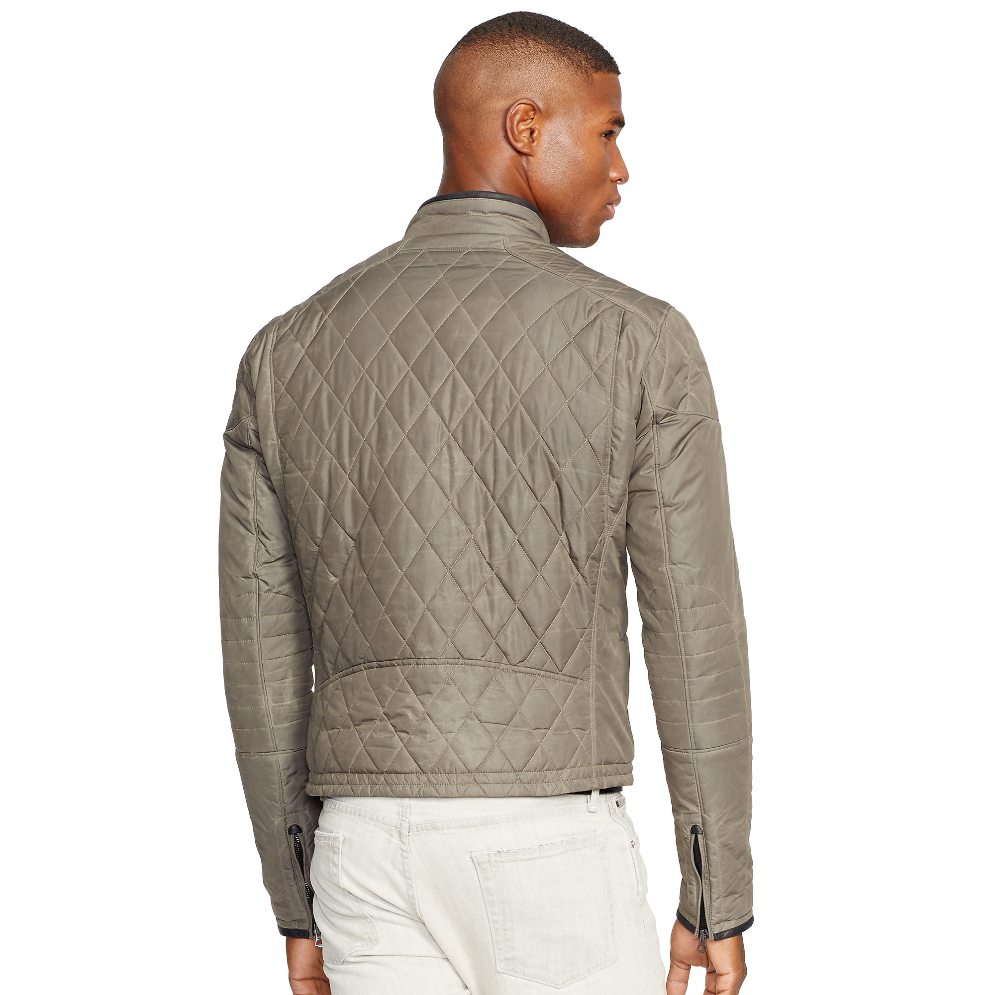 Polo Ralph Lauren Leather Quilted Biker Jacket in Gray for Men - Lyst