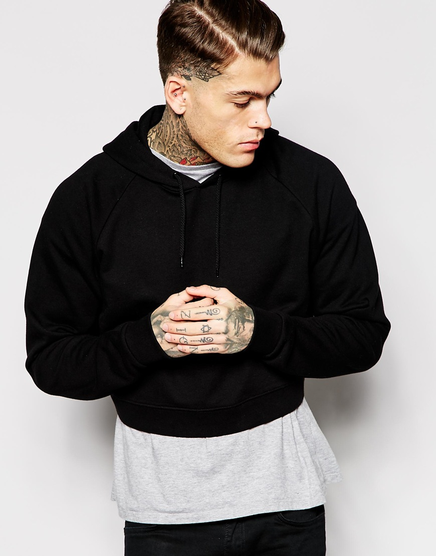 ASOS Oversized Cropped Hoodie in Black for Men | Lyst