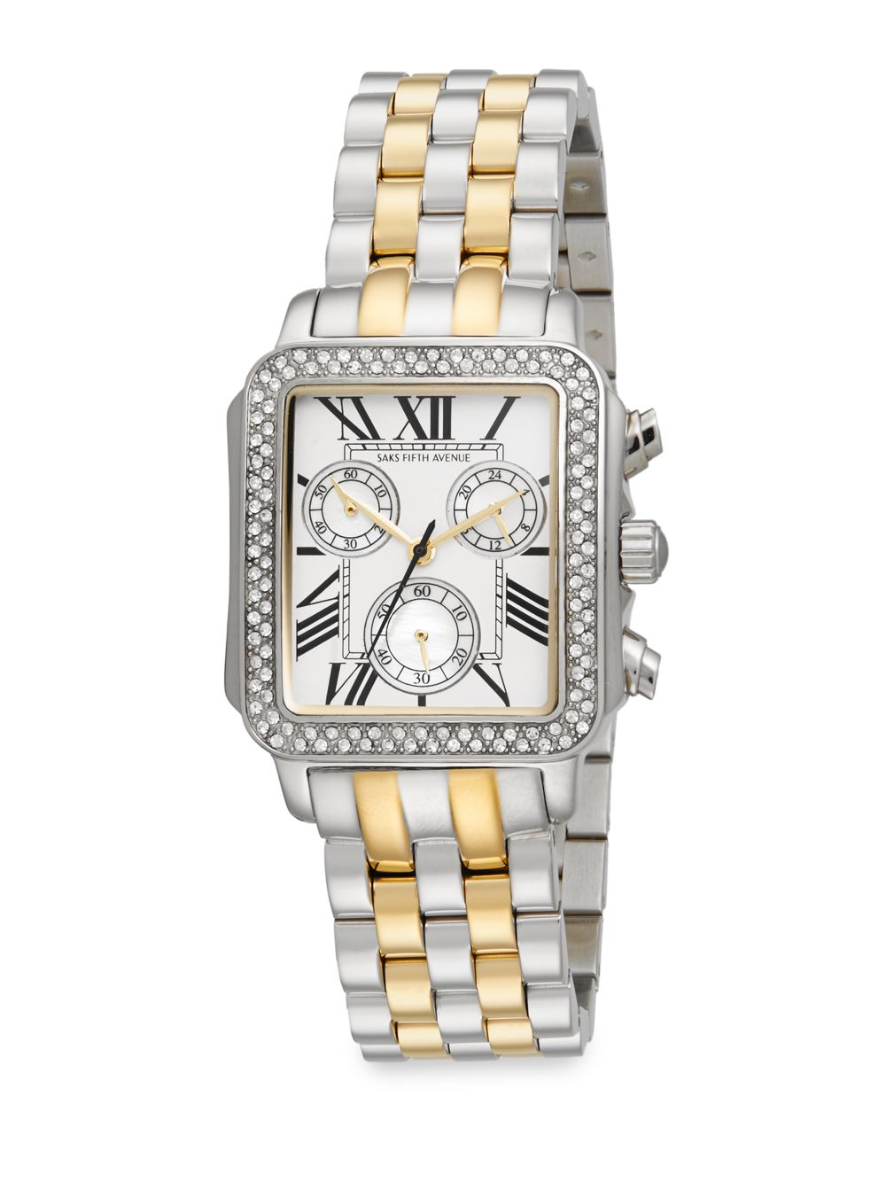 Saks Fifth Avenue Two-Tone Stainless Steel Embellished Square Bezel Watch  in Metallic | Lyst