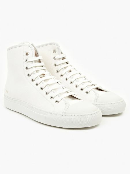 Common Projects Mens White Tournament Hightop Sneakers in White for Men ...