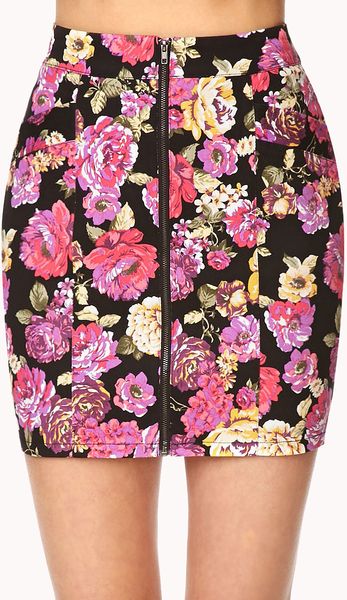 Forever 21 Throwback Floral Mini Skirt in Pink (Black/hot pink) | Lyst