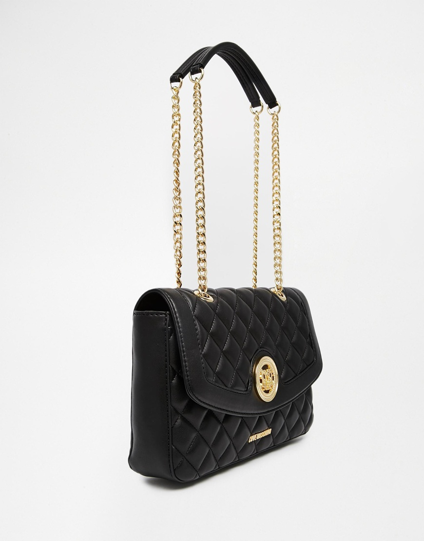 black quilted love moschino bag
