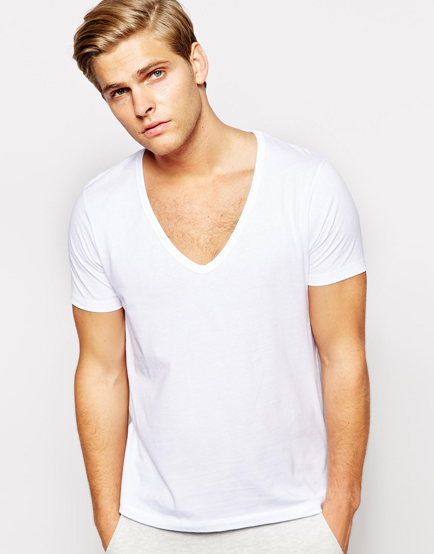 Deep v neck white t shirt Clearance