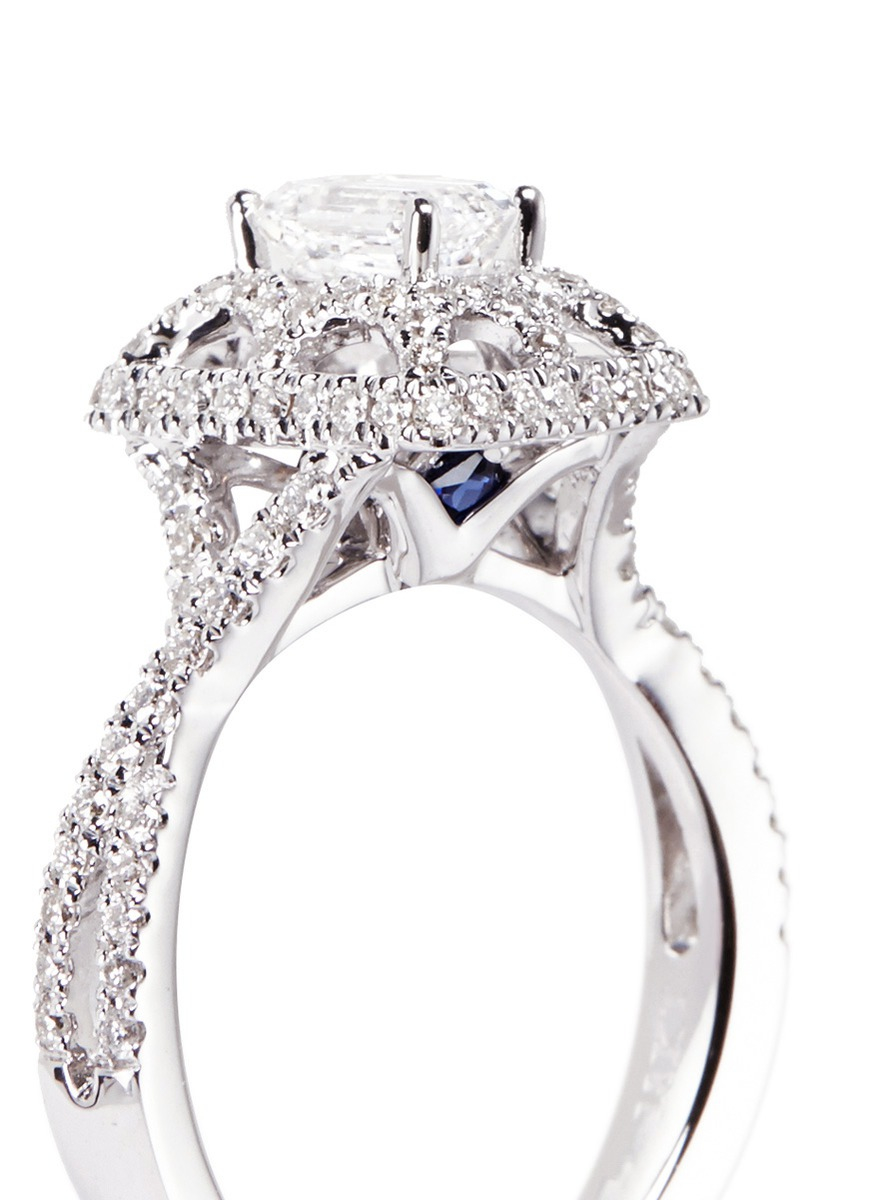 Vera Wang Love Fur Tiara Diamond and White Gold Engagement Ring in