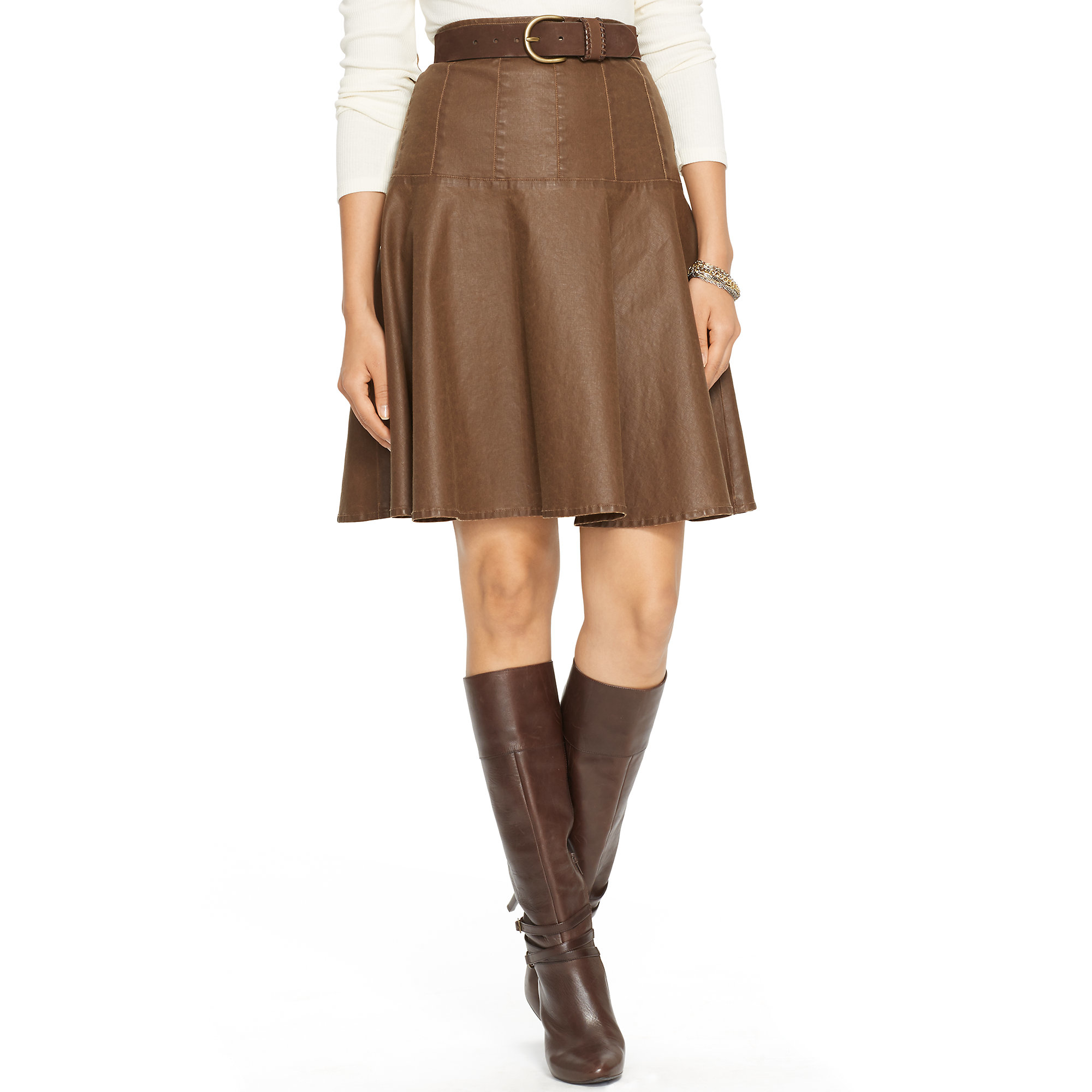Ralph Lauren Coated Stretch Denim Skirt in Vintage Brown (Brown) Lyst