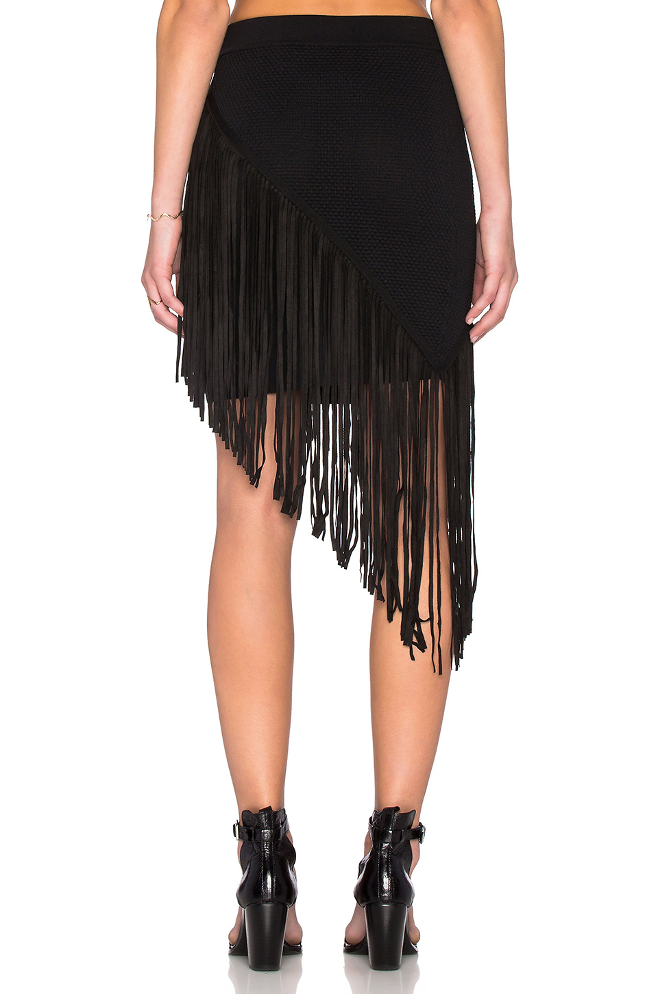 asymmetrical black fringe skirt