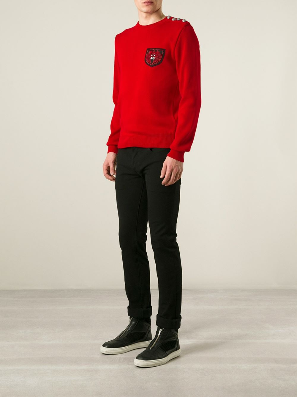 Balmain Button Embellished Sweater in Red for Men | Lyst