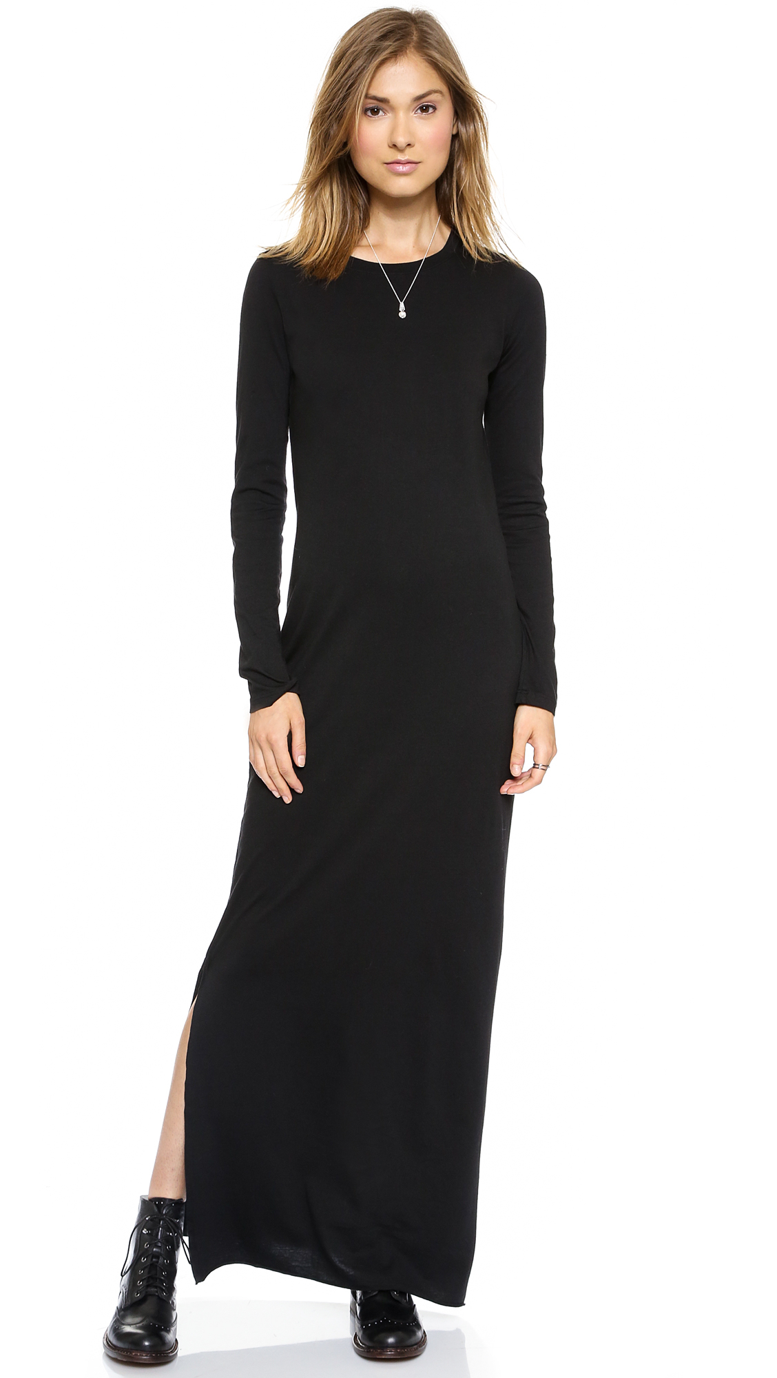 Daftbird Long Sleeve Maxi Dress with Slit Black in Black | Lyst