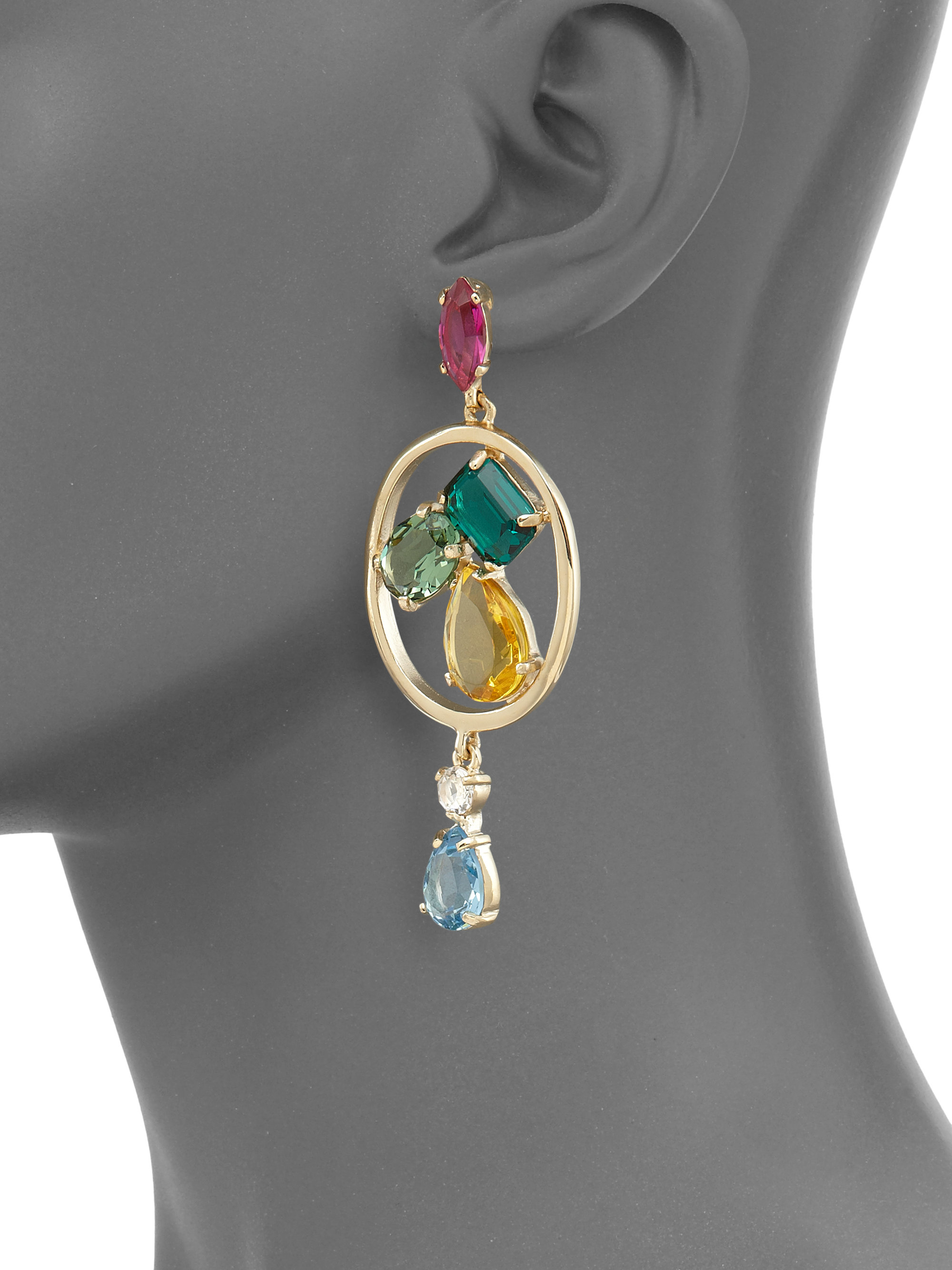 Oscar de la Renta Kelly Multi-crystal Clip-on Drop Earrings in Green - Lyst