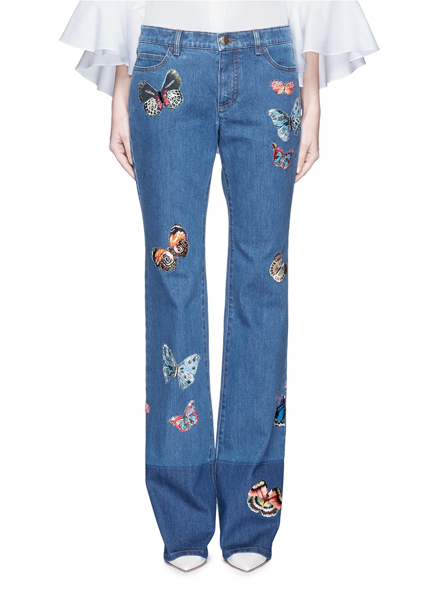 Valentino 'jamaica Butterflies' Applique Jeans in Blue | Lyst