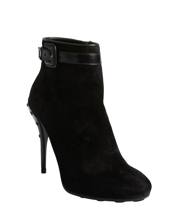 Lyst - Tod's Black Suede Leather Trimmed Buckle Detail Stiletto Ankle ...